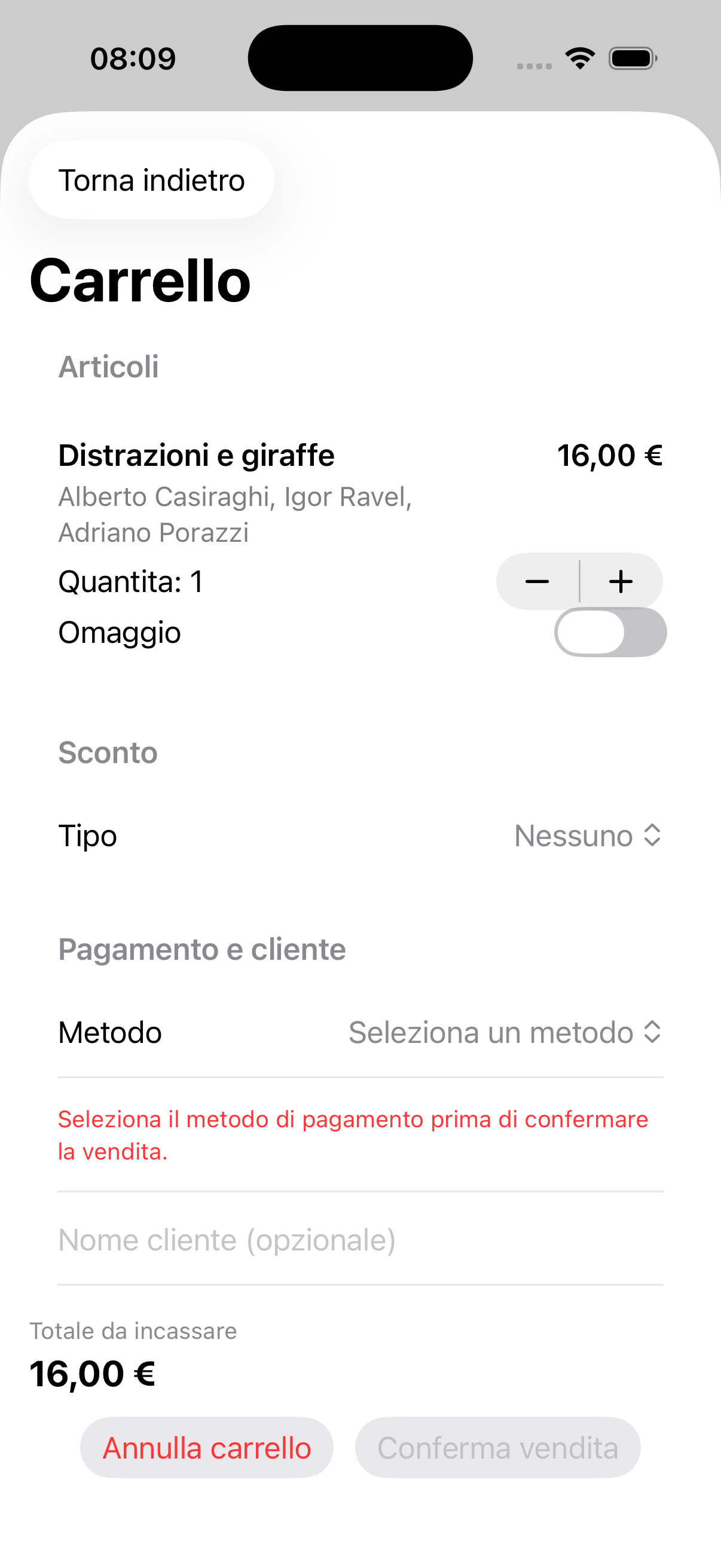 Carrello e pagamento nell’app iOS