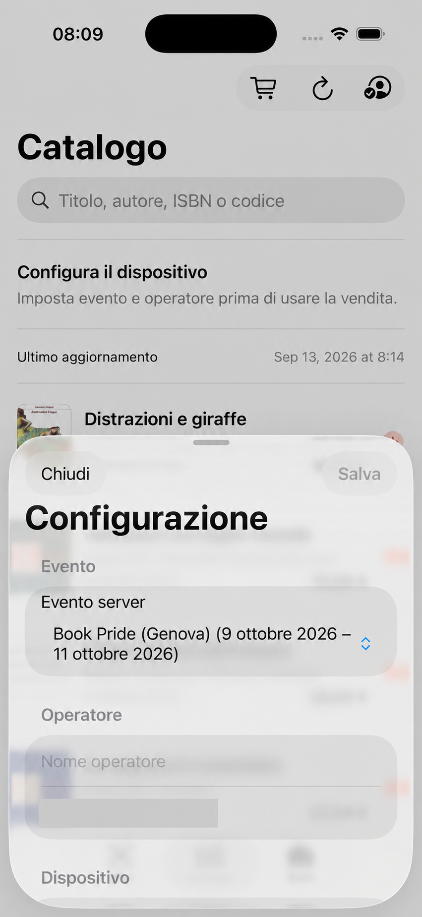 Configurazione di un evento nell’app iOS